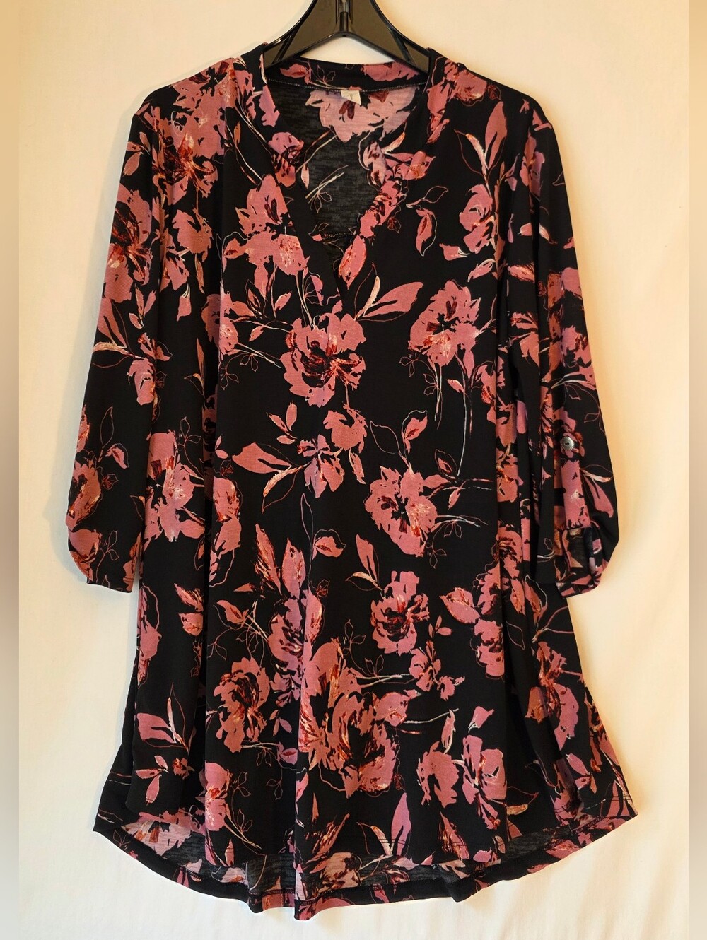 Sew In Love Black Tunic with Rose Pink Floral Print